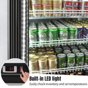 FRICOOL Merchandiser Refrigerator 2 Sliding Doors, 31 cu ft Beverage Display Cooler, Commercial Upright Fridge with LED Lighting, Adjustable Shelves for Displaying Beverages and Drinks, Black