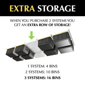 E-Z Garage Storage Overhead Bin Storage Rack Organization System - Store 4 Bins on Garage Ceiling/Adjustable to Fit Any Size Tub - Made In USA