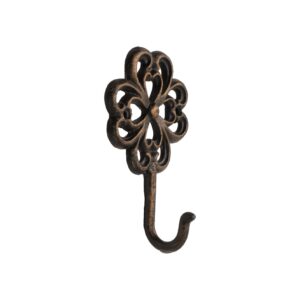 FantasHome Wall Mounted Cast Iron Home Décor Single Hook (Stylized Flower)