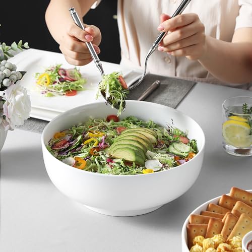 MALACASA Serving Bowls, 114 OZ(10") Extra Large Salad Bowls Set of 2, Porcelain White Serving Bowls for Salad, Soup, Pasta and Dinner, Large Ceramic Bowl Set for Entertaining, Series REGULAR