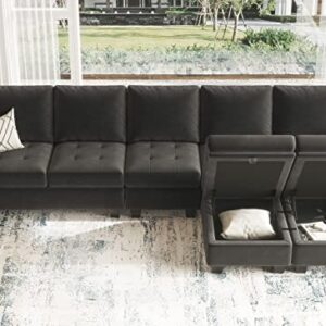 Belffin Large Velvet L Shaped Sectional Sofa Couch with Reversible Double Chaises Modular Sectional Sofa Couch with Storage Ottomans Convertible Sectional Sofa Grey