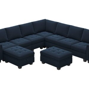 Belffin Oversized Velvet Modular 8-Seat Sectional Sofa Set with Storage Ottoman U Shaped Couch Set Modular Sectional Convertible Sofa Couch with Reversible Chaise Corner Sofa Couch Set Blue