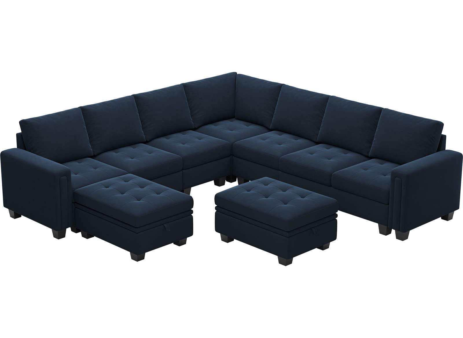 Belffin Oversized Velvet Modular 8-Seat Sectional Sofa Set with Storage Ottoman U Shaped Couch Set Modular Sectional Convertible Sofa Couch with Reversible Chaise Corner Sofa Couch Set Blue