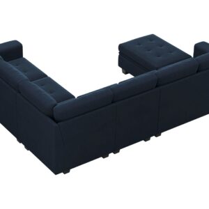 Belffin Velvet Modular Sectional Sofa with Storage Ottoman 6 Seater L Shaped Sectional Modular Sofa Couch with Reversible Chaise Convertible Corner Sectional Couch Blue