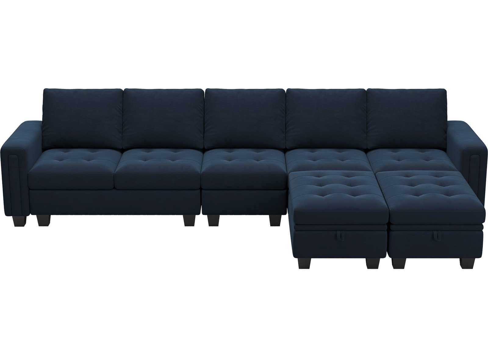 Belffin Large Velvet L Shaped Sectional Sofa Couch with Reversible Double Chaises Modular Sectional Sofa Couch with Storage Ottomans Convertible Sectional Sofa Blue