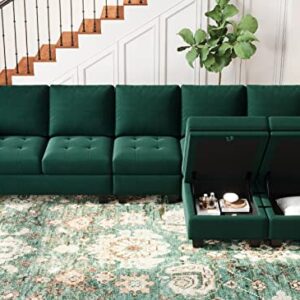 Belffin Large Velvet L Shaped Sectional Sofa Couch with Reversible Double Chaises Modular Sectional Sofa Couch with Storage Ottomans Convertible Sectional Sofa Green