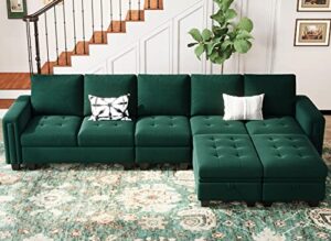 belffin large velvet l shaped sectional sofa couch with reversible double chaises modular sectional sofa couch with storage ottomans convertible sectional sofa green