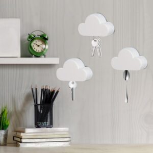 White Cloud Magnetic Key Holder for Wall, Cloud Adhesive Cute Key Hanger Organizer, Easy to Mount, Powerful Magnets Keep Keychains and Loose Keys Securely in Place