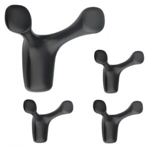 lorvor double robe towel hook matte black, 4 pcs heavy duty wall mounted two-pronged hooks hangers with screws