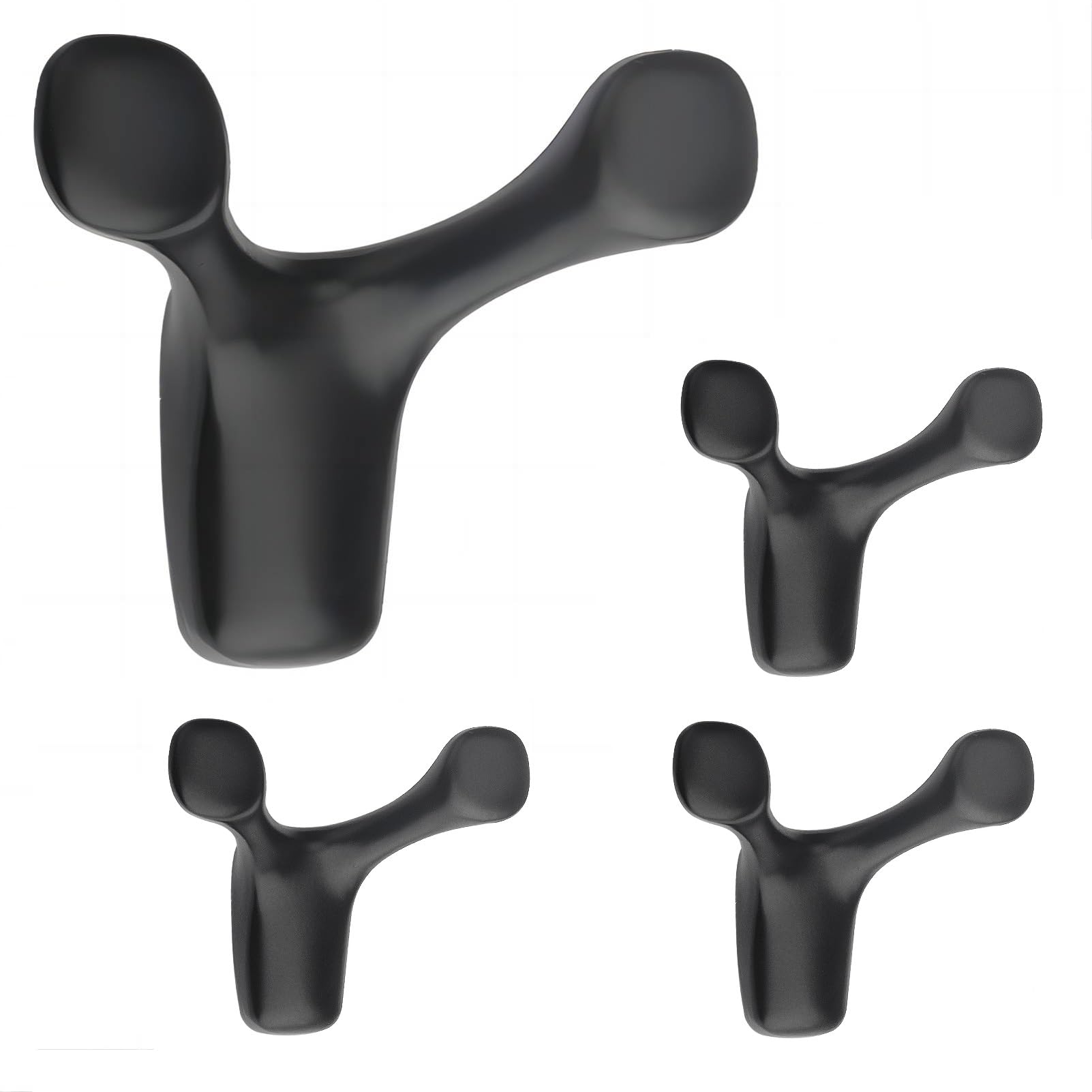 LORVOR Double Robe Towel Hook Matte Black, 4 PCS Heavy Duty Wall Mounted Two-pronged Hooks Hangers with Screws