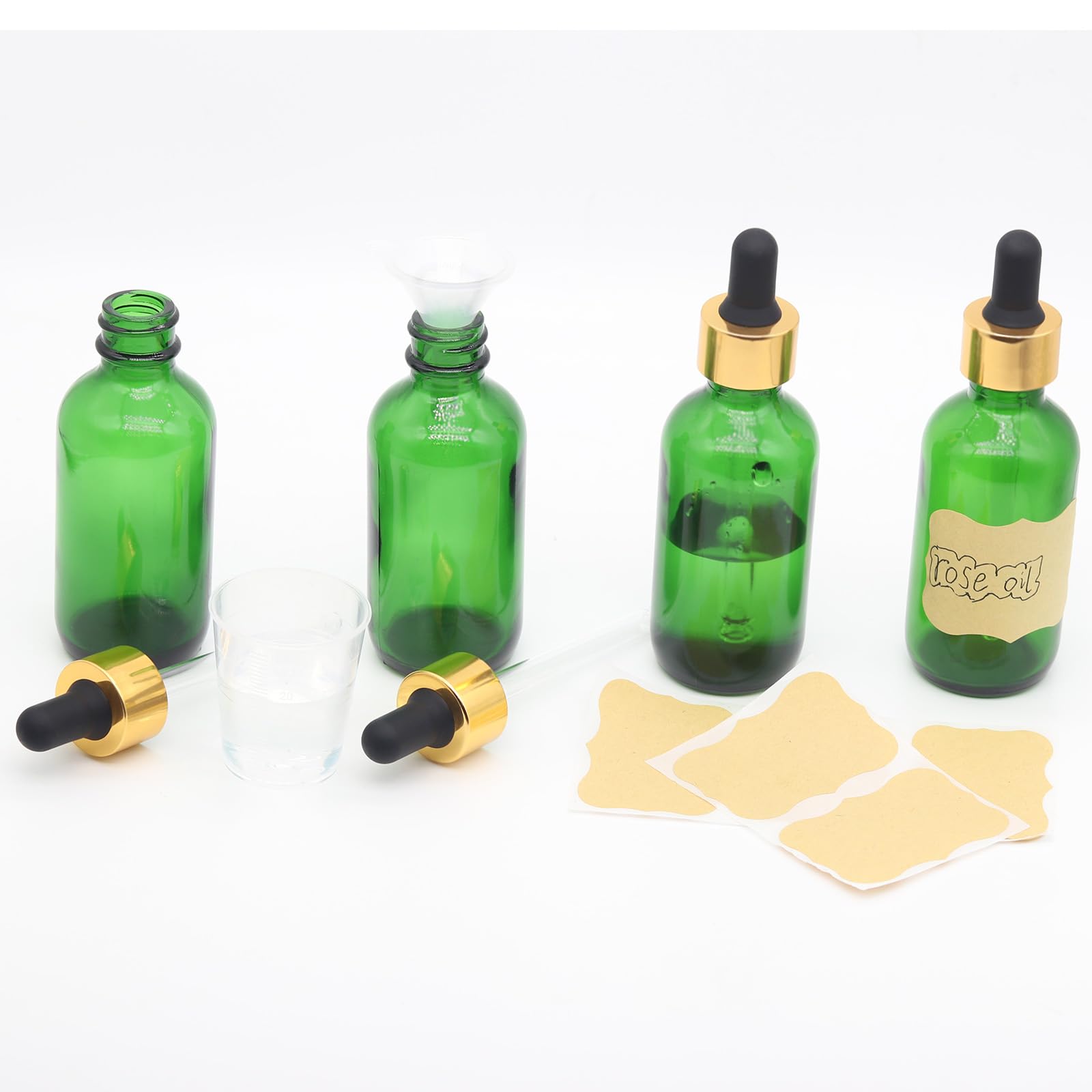 Toaazhy 4 pack,green glass dropper bottles 2 oz,60 ml dark empty tincture bottles with dropper,alcohol,hair oil bottle,eye,small,droppers for oils,medicine,pipette,drip drop,travel,perfume,essentia