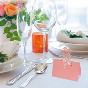 Pack of 50 Rose-Shaped Hollow Place Cards Wedding Table Number Name Place Card Laser Cut Rose Flower Place Cards for for Wedding Party Banquet Table Setting Baby Shower Bridal Shower - Red