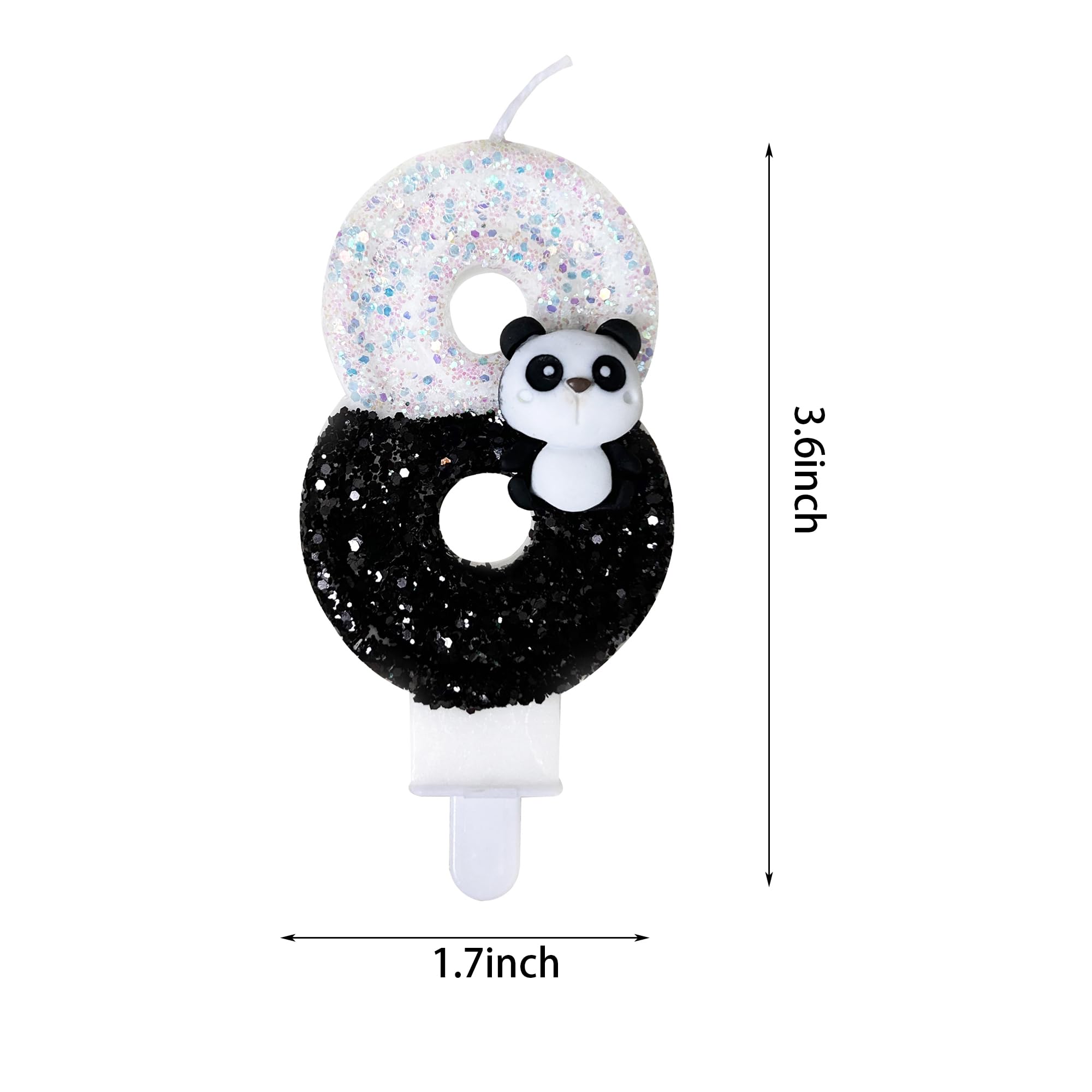 Black Number 8 Candle,Panda Birthday Cake Candles for Kid Adult Number Birthday Candles Party Supplies