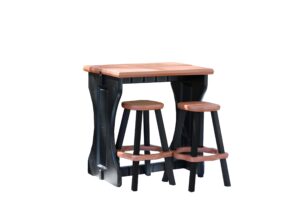 leisure accents double bar set includes 2 barstools redwood top & black base ideal for patio hot tub area backyard durable weatherresistant design easy nohardware assembly proudly made in usa