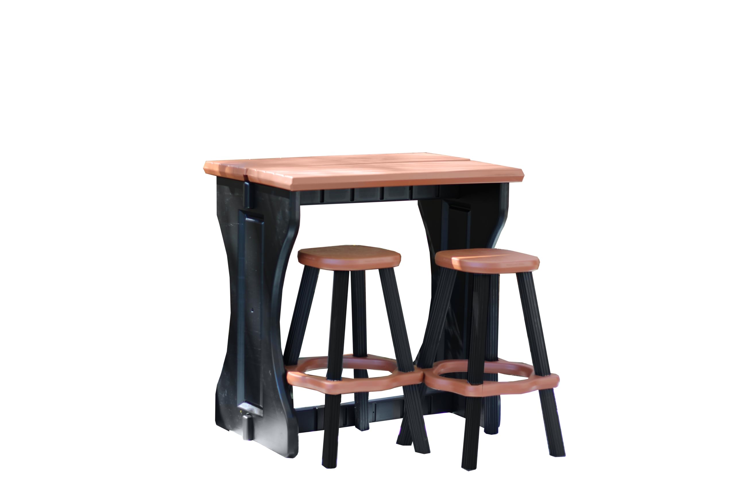 Leisure Accents Double Bar Set Includes 2 Barstools Redwood Top & Black Base Ideal for Patio Hot Tub Area Backyard Durable WeatherResistant Design Easy Nohardware Assembly Proudly Made in USA