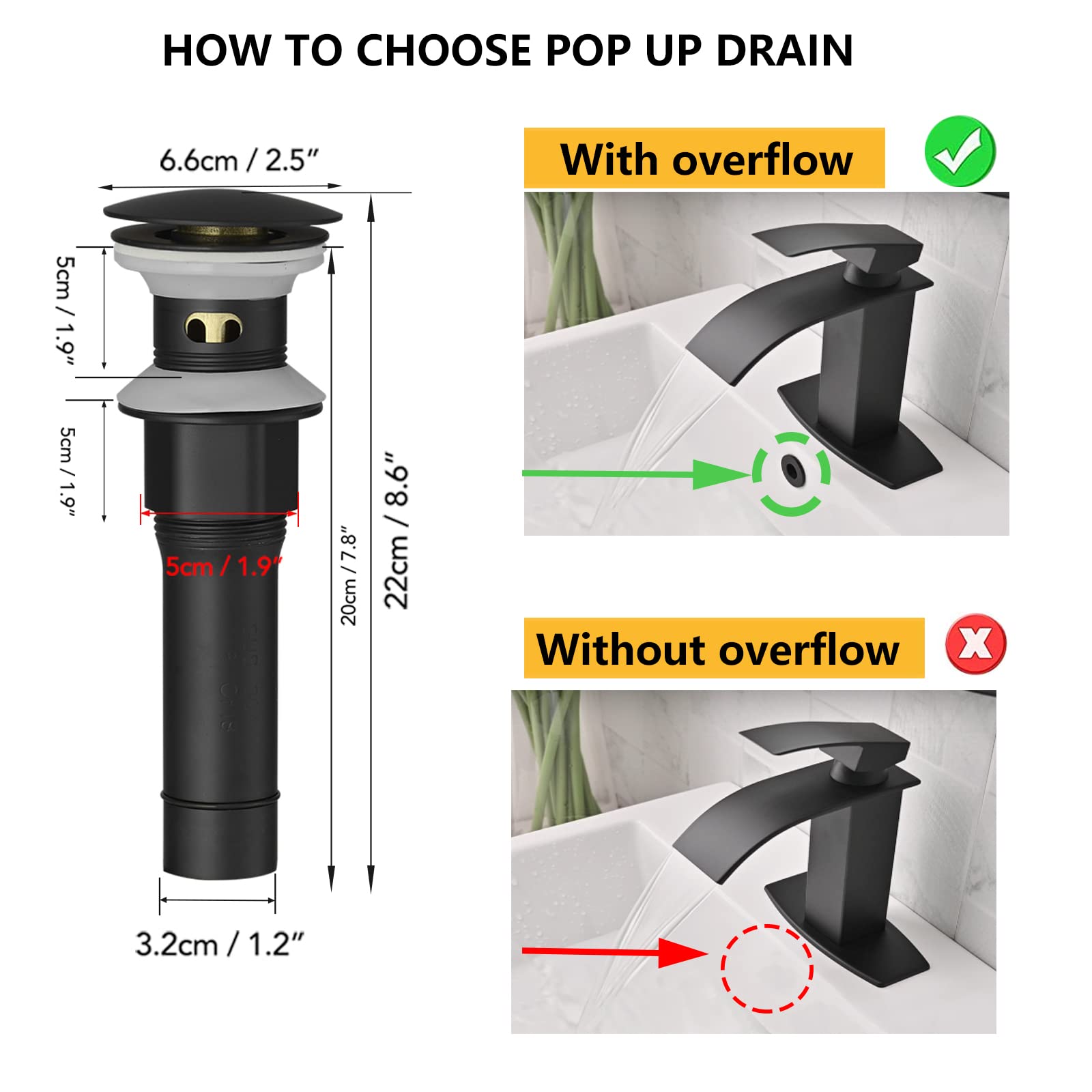 BESy Black Waterfall Spout Bathroom Faucet, Tall Single Handle Bathroom Vessel Sink Faucet, Rv Lavatory Vessel Faucet Basin Mixer Tap, Stainless Steel/Matte Black