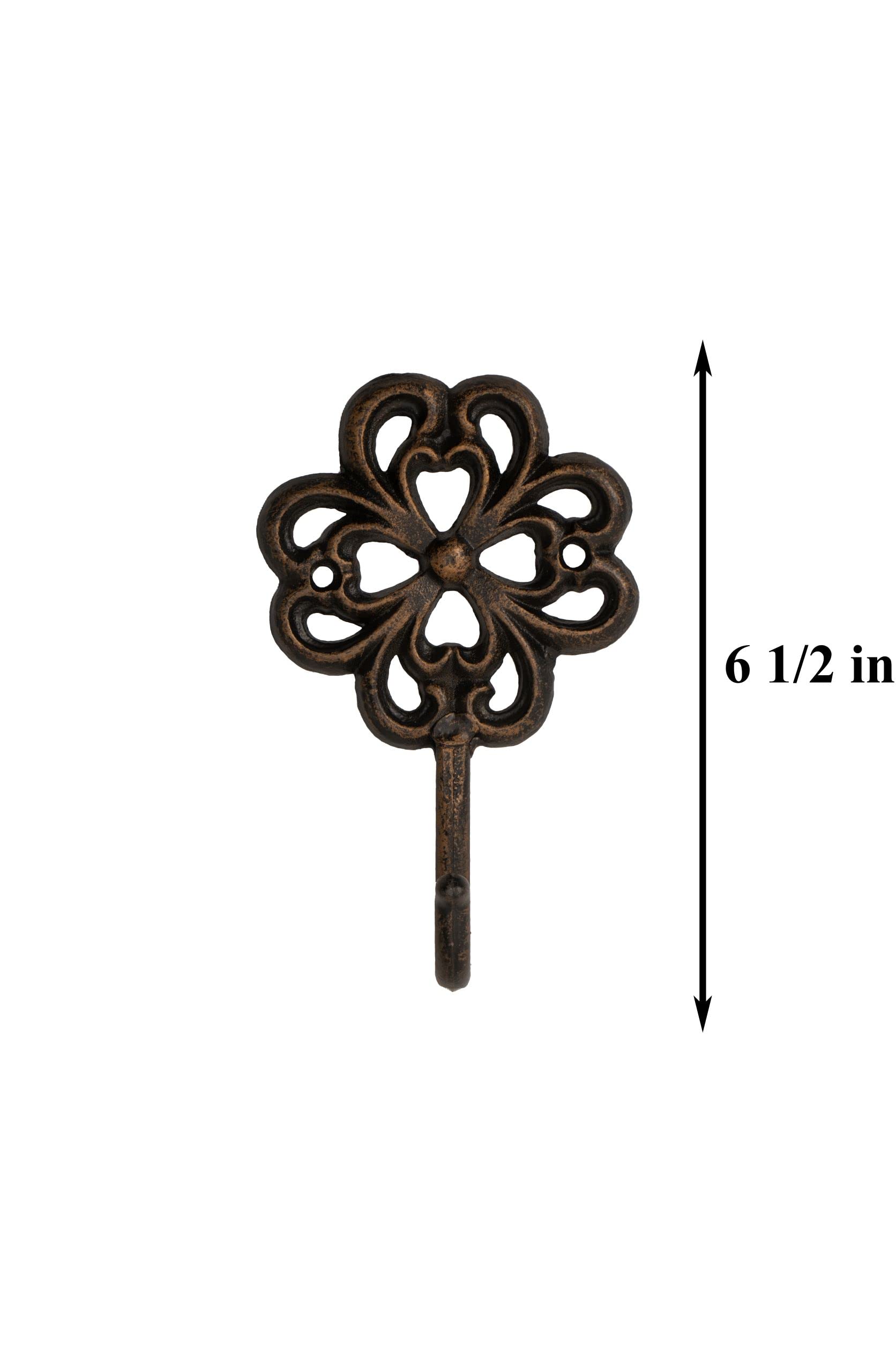 FantasHome Wall Mounted Cast Iron Home Décor Single Hook (Stylized Flower)