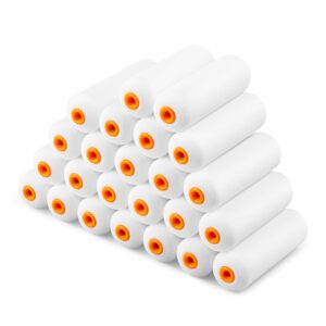 voomey mini paint roller covers，high density foam paint roller，4 inch foam roller paint, 24 pack,fits all flat surfaces, including kitchen cabinets, doors, tables, etc.