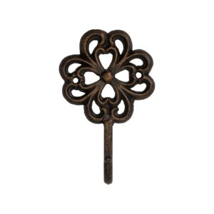 FantasHome Wall Mounted Cast Iron Home Décor Single Hook (Stylized Flower)