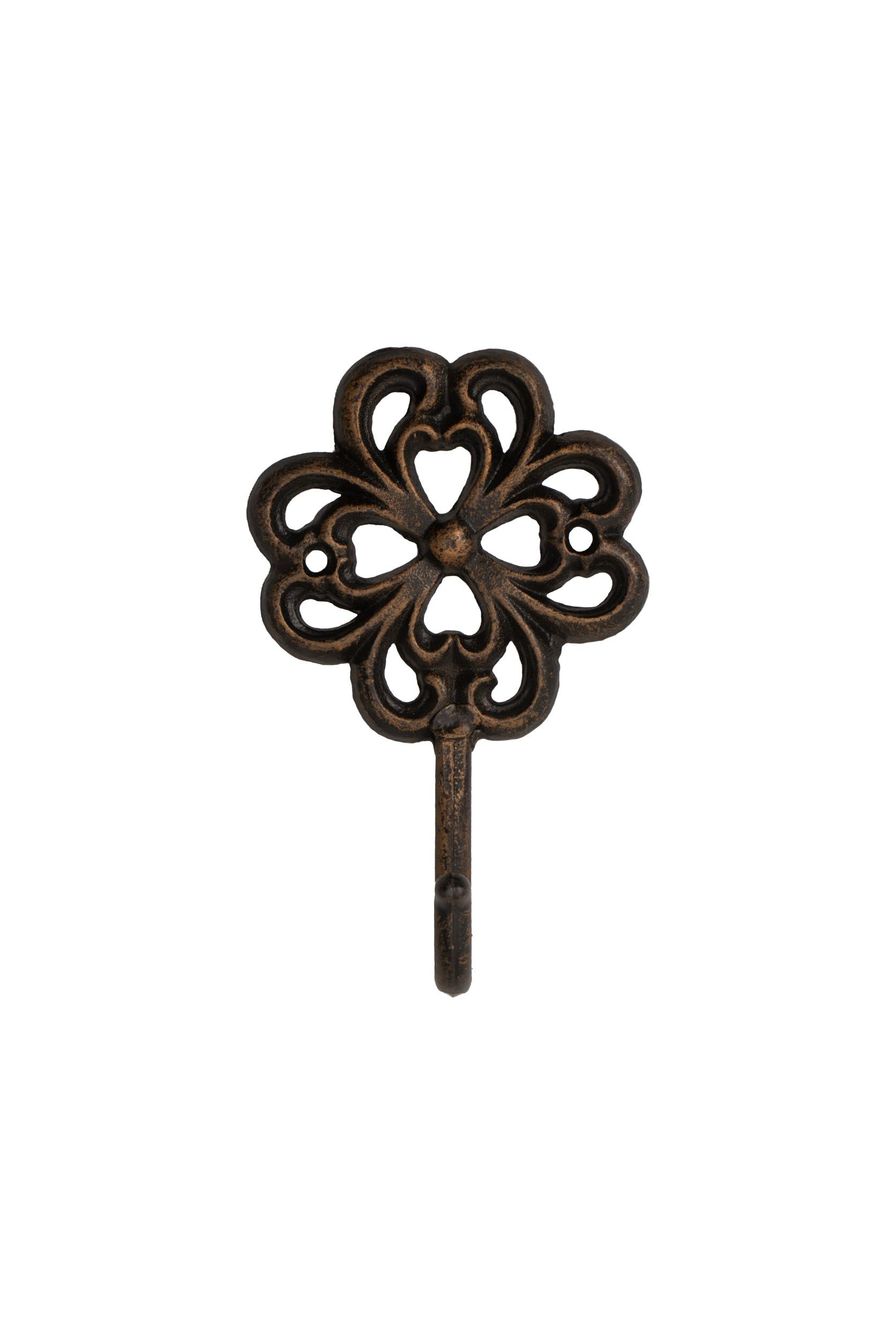 FantasHome Wall Mounted Cast Iron Home Décor Single Hook (Stylized Flower)