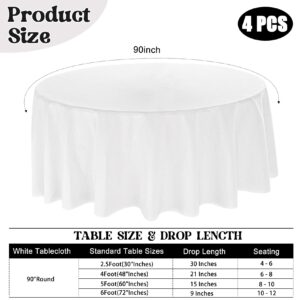 JALANCY 4 Pack Round Tablecloth 90 Inch White Polyester Round Table Cover for Round Tables Washable Decorative Fabric Table Covers for Wedding Dining Table Buffet Parties Banquet Decor