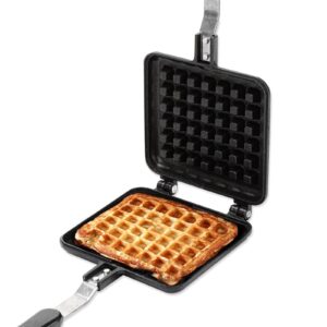 leysris non-stick double side waffle baking mold, portable camping waffle pan cookware waffle press plate cooking baking tool for stovetop campfire (11.8 x 5.7 x 1.2in)