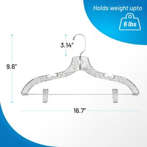 HARDW Clothes Hangers with Clips Plastic Set of 12Pcs Heavy Duty Hangers Dresses, T-Shirts Shirt Hangers for Closet Organization Crystal Clear Hangers for Home, Retail and Home