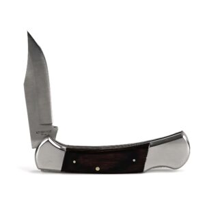 ARIAT Large Folding Knife - 3-3/8" Smooth 3CR13 Steel Blade with Back Lock and Brown Wood Handle