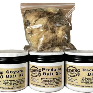 Fleming Traps Predator Bait Kit - Coyote, X5 & Raccoon Bait with Wool - 3 Pack