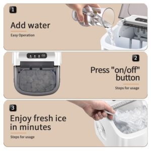 LHRIVER Countertop Ice Maker, 26LBS/24H Portable Compact Ice Maker Machine with Self-Cleaning Function, 9 Ice Cubes Ready in 6 Mins, Ice Maker with Ice Scoop & Basket for Home Kitchen Office,White