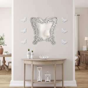 White Butterfly Stickers for Walls: 6pcs 3D Feather Butterflies Wall Decor with Pearls Glitters for Girls Bedroom Baby Shower Wedding Cake Office Decor Decorative Butterfly Wall Decals for Bathroom