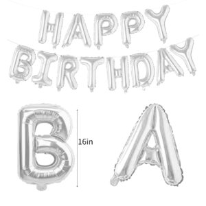 Birthday Party Decorations, Silver Set 15pcs - Happy Birthday Banner, Heart Star Balloons, Foil Confetti Balloons, 16th 18th 21th 30th 40th 50th 60th 70th Birthday Decorations Supplies (Silver)