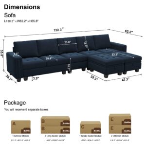 Belffin Large Velvet L Shaped Sectional Sofa Couch with Reversible Double Chaises Modular Sectional Sofa Couch with Storage Ottomans Convertible Sectional Sofa Blue