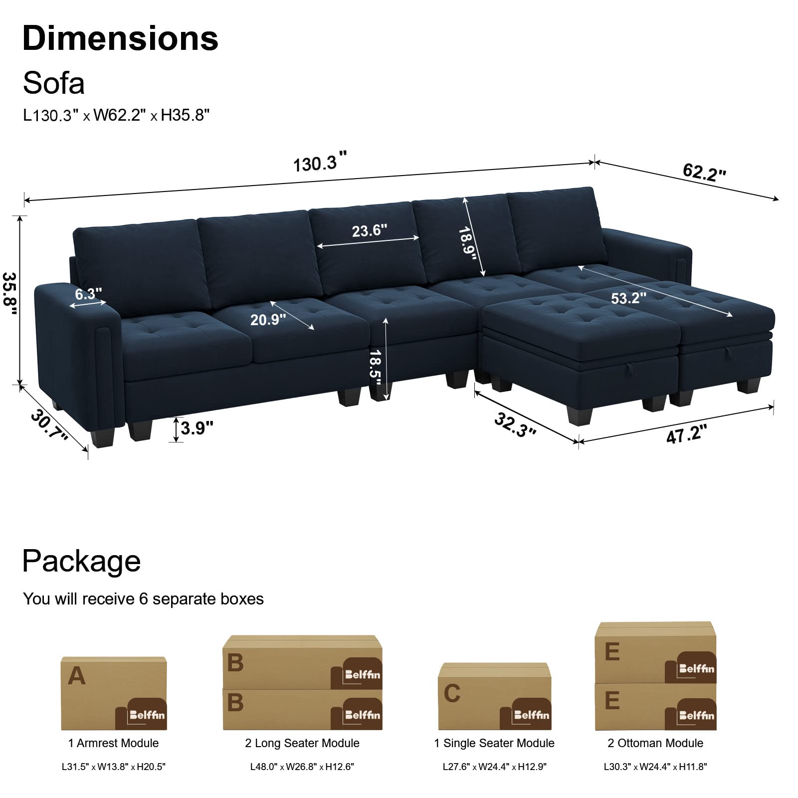 Belffin Large Velvet L Shaped Sectional Sofa Couch with Reversible Double Chaises Modular Sectional Sofa Couch with Storage Ottomans Convertible Sectional Sofa Blue