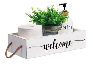 msyueos welcome hello sweet cheeks wooden storage box, toilet paper basket, rustic bathroom basket toilet basket tank topper toilet organizer, home decor for livingroom or kitchen ,white