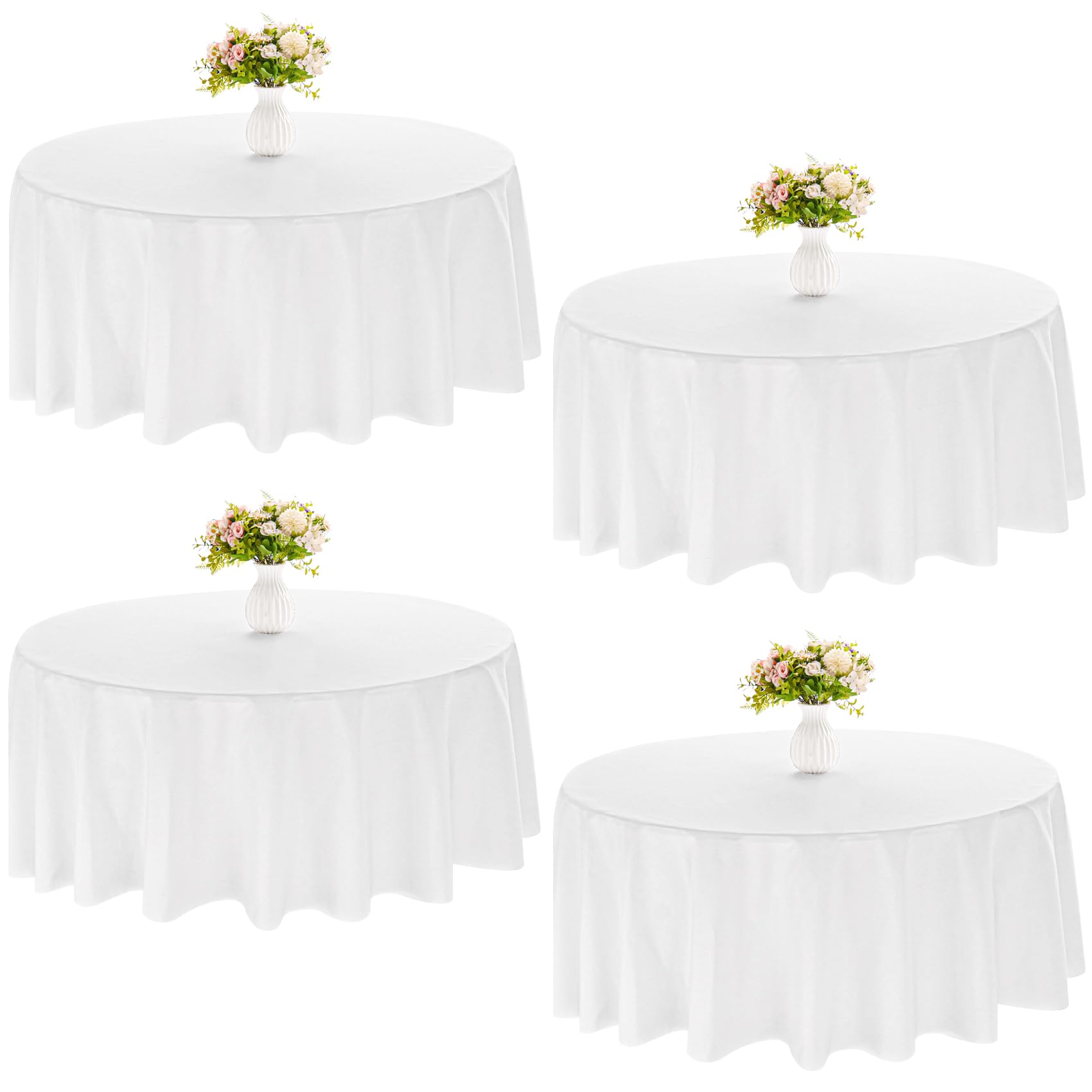 JALANCY 4 Pack Round Tablecloth 90 Inch White Polyester Round Table Cover for Round Tables Washable Decorative Fabric Table Covers for Wedding Dining Table Buffet Parties Banquet Decor