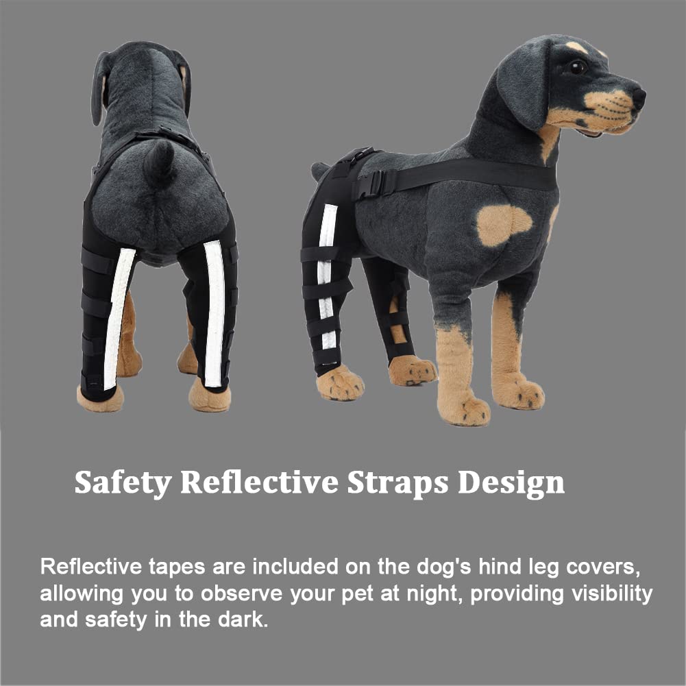 Dog Knee Brace Adjustable Dog Double Rear Leg Brace with Metal Hinged Flexible Support and Reflective Seat Belts Dog Acl Brace Hind Leg Black (XS)