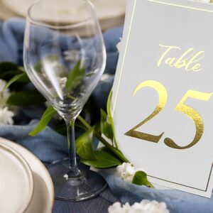 White Paper Gold Wedding Table Numbers, 1-30 And Head Table Card Included, Centerpiece Decorations,Double Sided 4x6 With Gold Stamping,For Table Number Holders