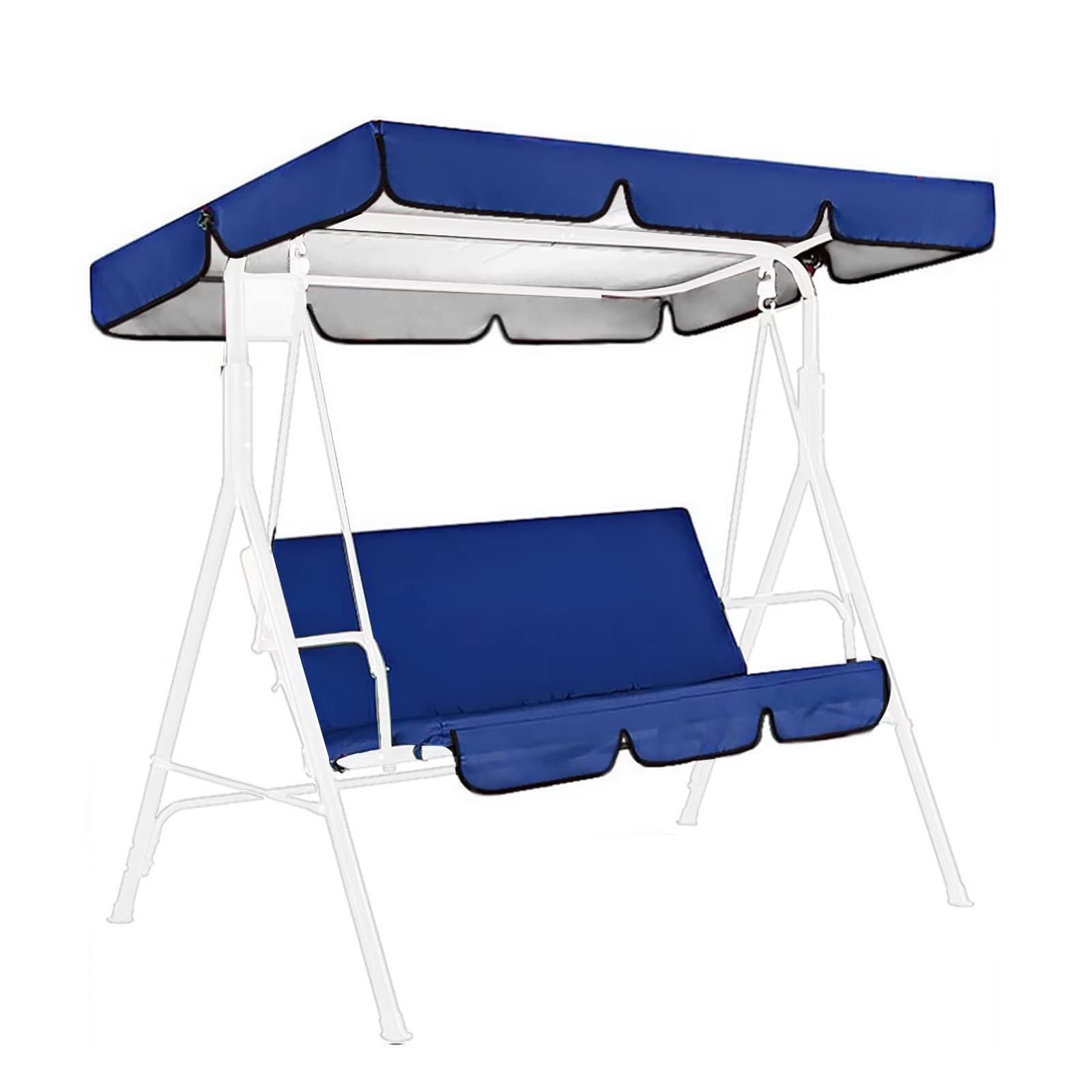 Typutomi Patio Swing Canopy Cover Set, Replacement Canopy and Swing Cushion Cover 210D Waterproof Thickened Canopy Top Cover and Chair Seat Cover for Outdoor Patio Garden Swing(Blue, S-55.9x47.2x7in)