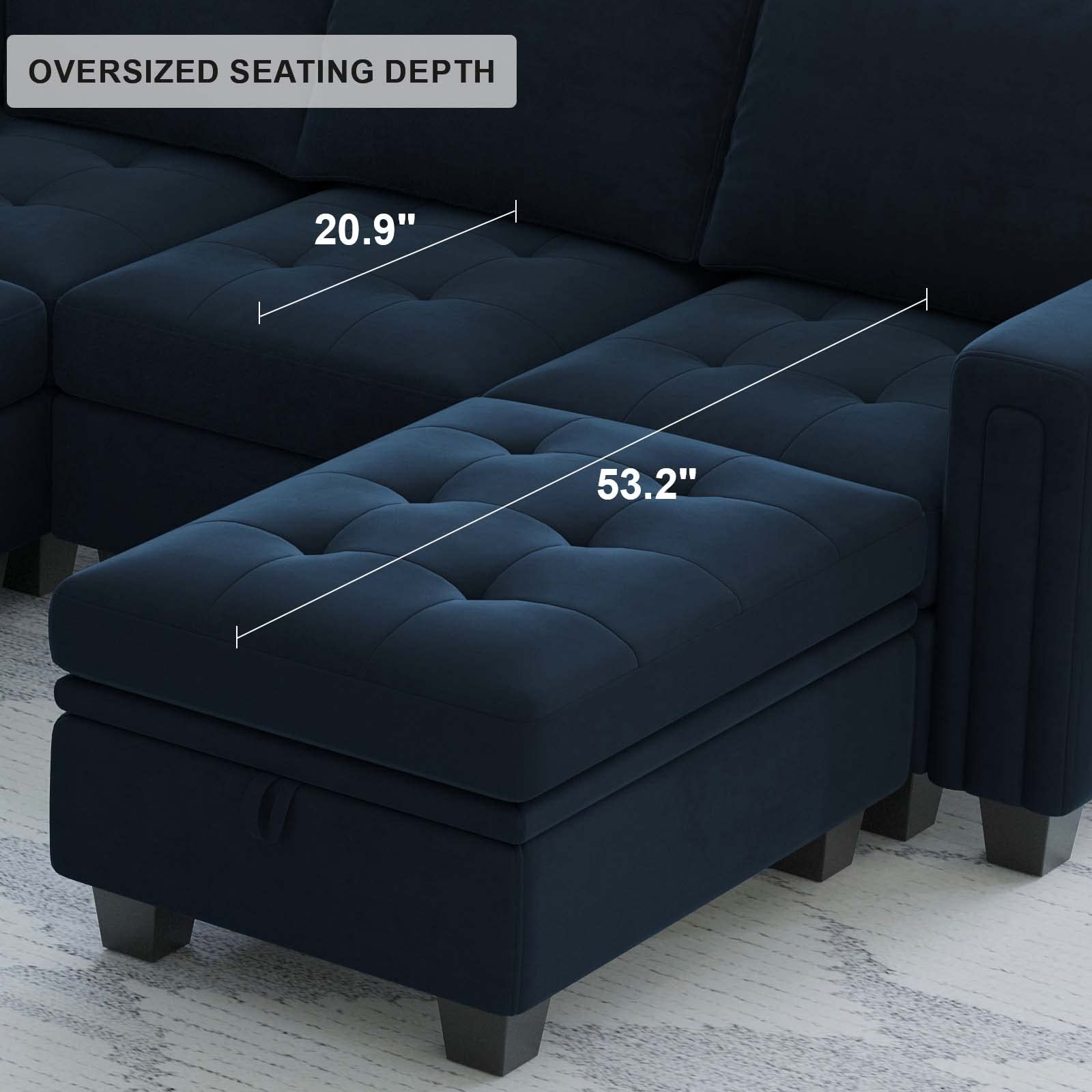 Belffin Oversized Velvet Modular 8-Seat Sectional Sofa Set with Storage Ottoman U Shaped Couch Set Modular Sectional Convertible Sofa Couch with Reversible Chaise Corner Sofa Couch Set Blue