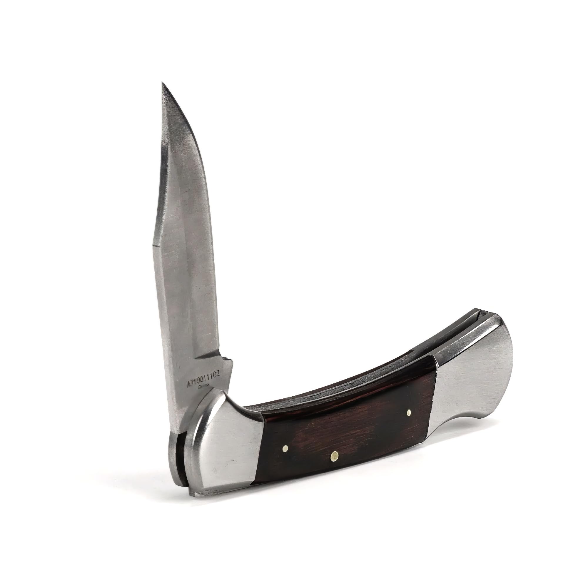 ARIAT Large Folding Knife - 3-3/8" Smooth 3CR13 Steel Blade with Back Lock and Brown Wood Handle