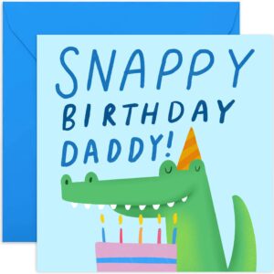 old english co. snappy birthday card for daddy - funny crocodile birthday card for him from children son daughter - playful pun birthday card for men | blank inside with envelope