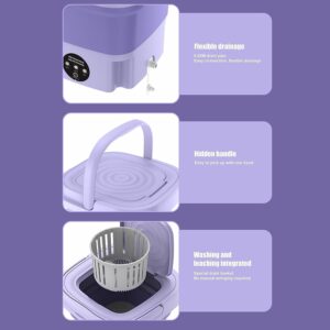 Portable Washing Machine for Apartments, 8L Foldable Mini Washing Machine with 3 Levels Timing Vibration Wave & Drainer Basket, Compact Washer for Baby Clothes, Towels, Underwear or Small Items Purple