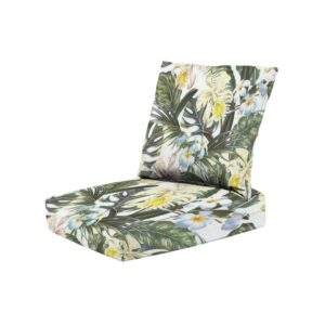 aurfiaiuop 2-piece deep seating cushion set floral seamless tropical summer exotic flowers palm leaves jungle leaf dining chair bench replacement deep seat cushions for indoor outdoor patio furniture