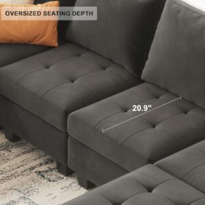 Belffin Oversized Velvet Modular 9 Seater U-shape Sectional Sofa Set with Chaise Convertible sectional Sofa Couch Set Modular Couch Corner U Shaped Sectoional Sofa Grey