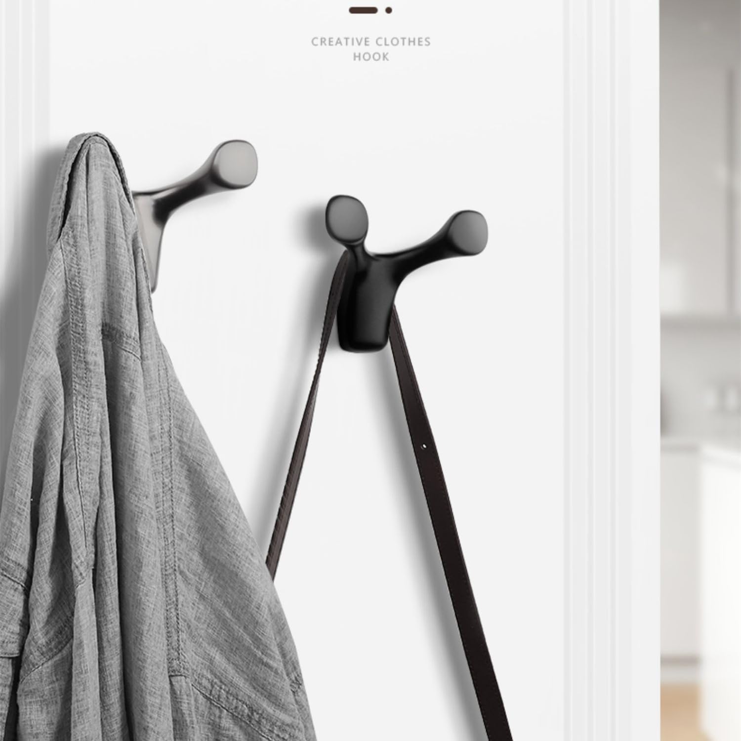 LORVOR Double Robe Towel Hook Matte Black, 4 PCS Heavy Duty Wall Mounted Two-pronged Hooks Hangers with Screws