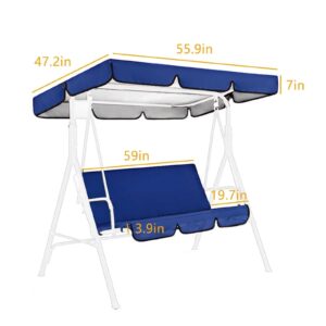 Typutomi Patio Swing Canopy Cover Set, Replacement Canopy and Swing Cushion Cover 210D Waterproof Thickened Canopy Top Cover and Chair Seat Cover for Outdoor Patio Garden Swing(Blue, S-55.9x47.2x7in)