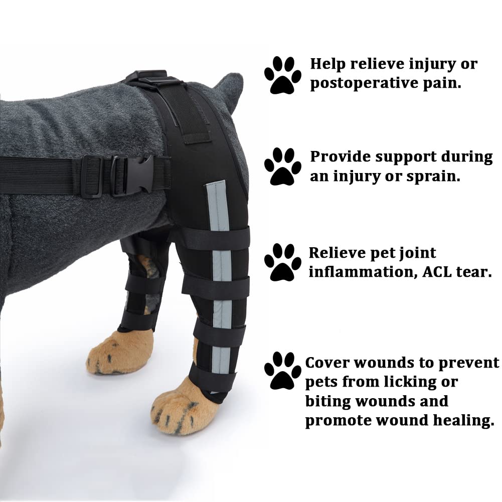 Dog Knee Brace Adjustable Dog Double Rear Leg Brace with Metal Hinged Flexible Support and Reflective Seat Belts Dog Acl Brace Hind Leg Black (XS)