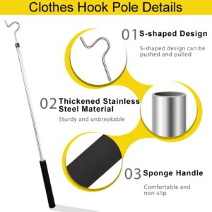 Greeily Clothes Hook Pole, High Reach Garment Hook for Hanging Clothes Light and Plants Extendable from 35" to 50" Made of Stainless Steel Tube with Sponge Handle(1)