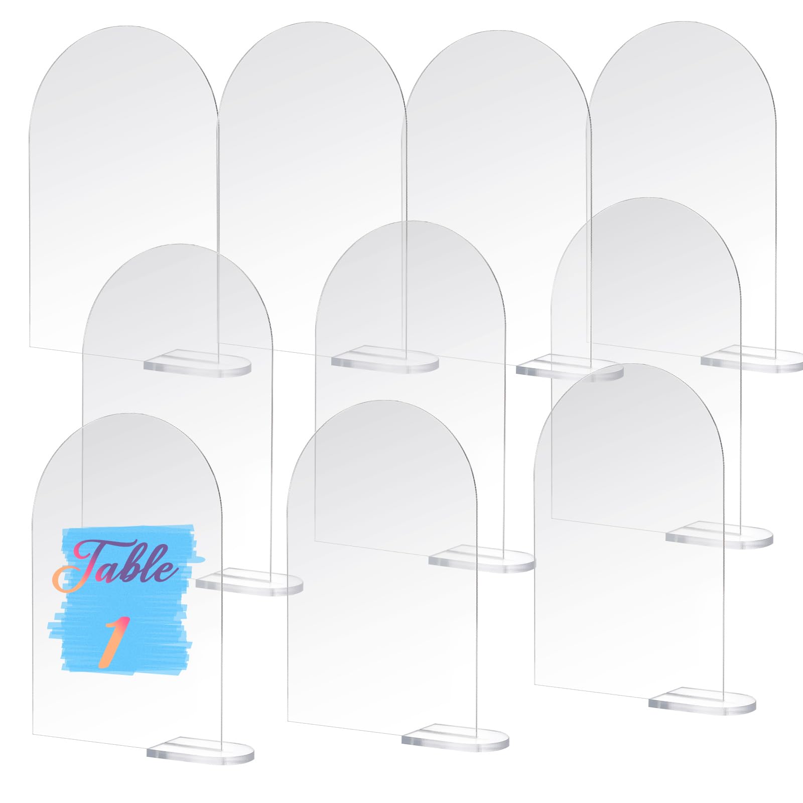 10 Sets Arch Acrylic Table Sign Clear Acrylic Table Numbers DIY Blank Acrylic Sign with Stand Arched Table Signs for Wedding Meetings Events Restaurant Office